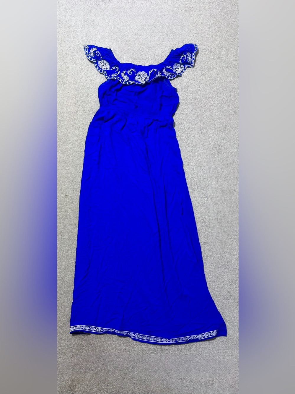 Off-Shoulder Embroidered Maxi Dress in Royal Blue - Large